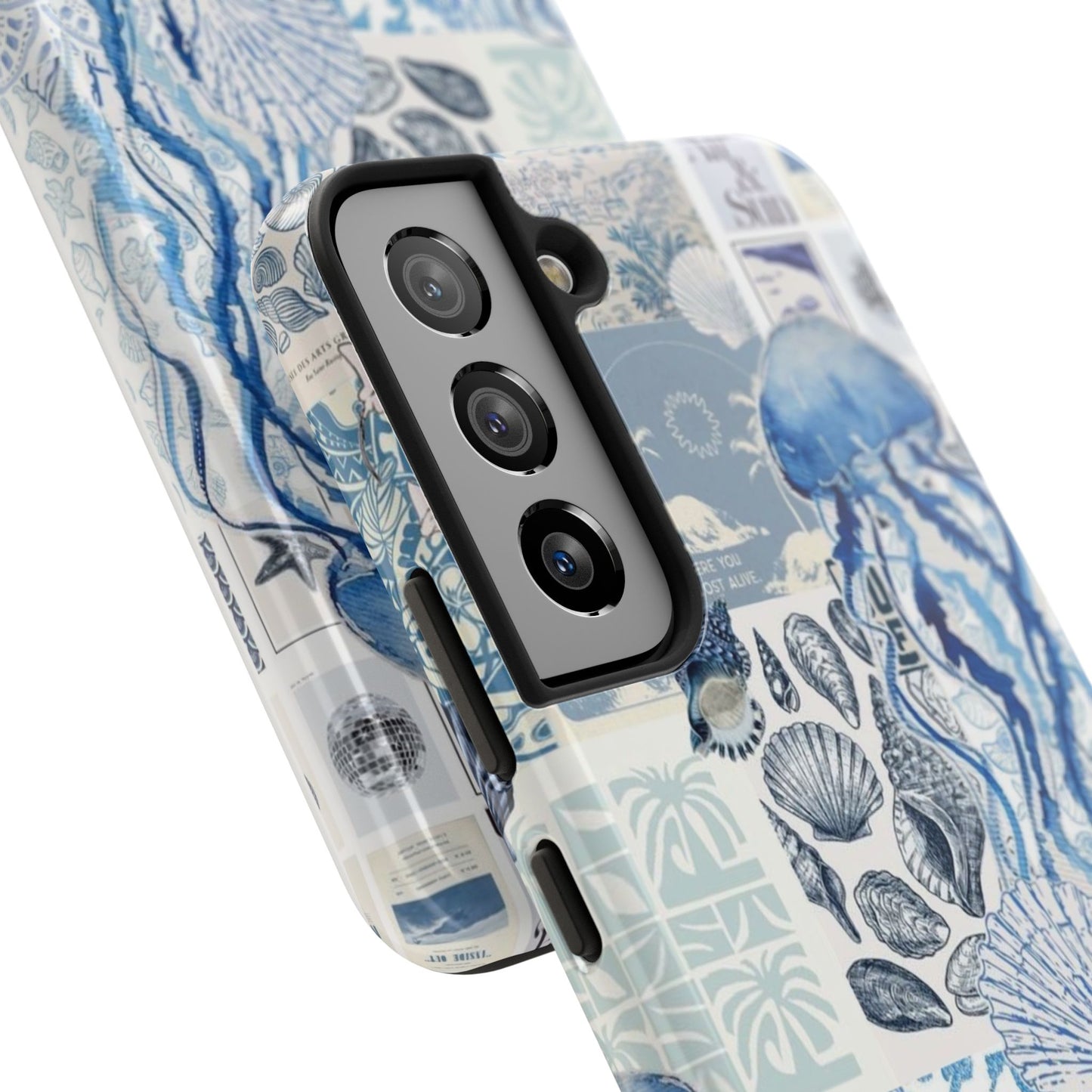 Sea Collage Tough Phone Case — Blue Jellyfish & Shells Coastal Design