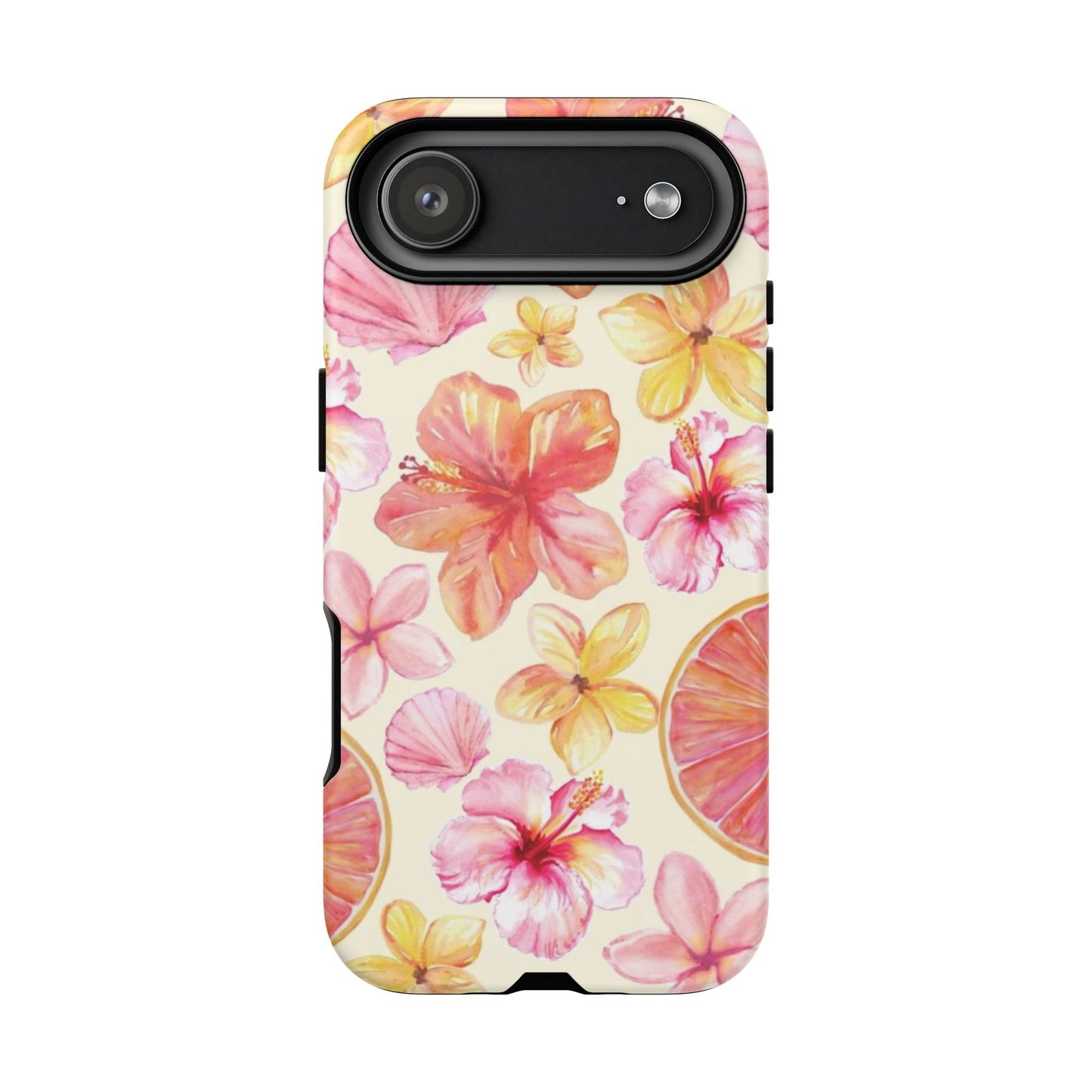 Tropical Hibiscus Tough Phone Case – Watercolor Floral & Citrus Protective Cover
