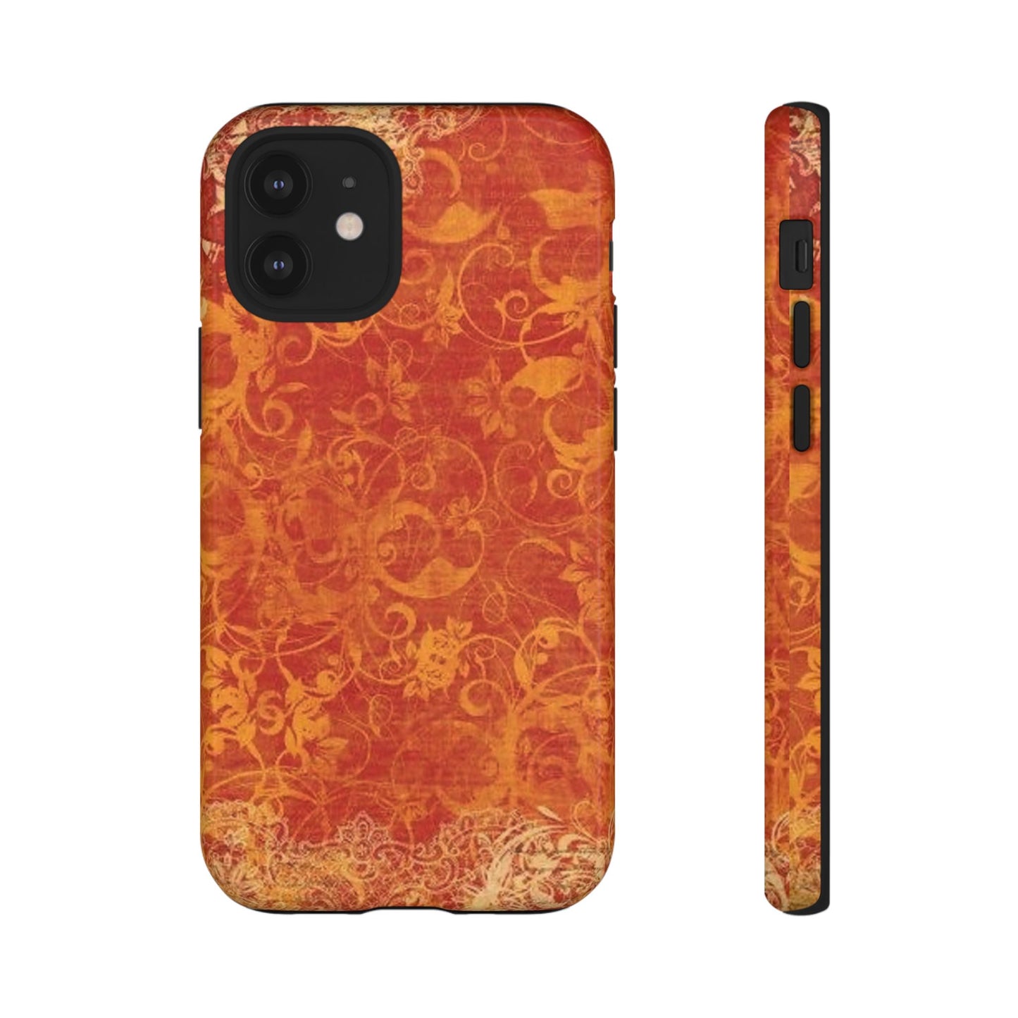 Floral Autumn iPhone Tough Case — Orange Vintage Scroll Design