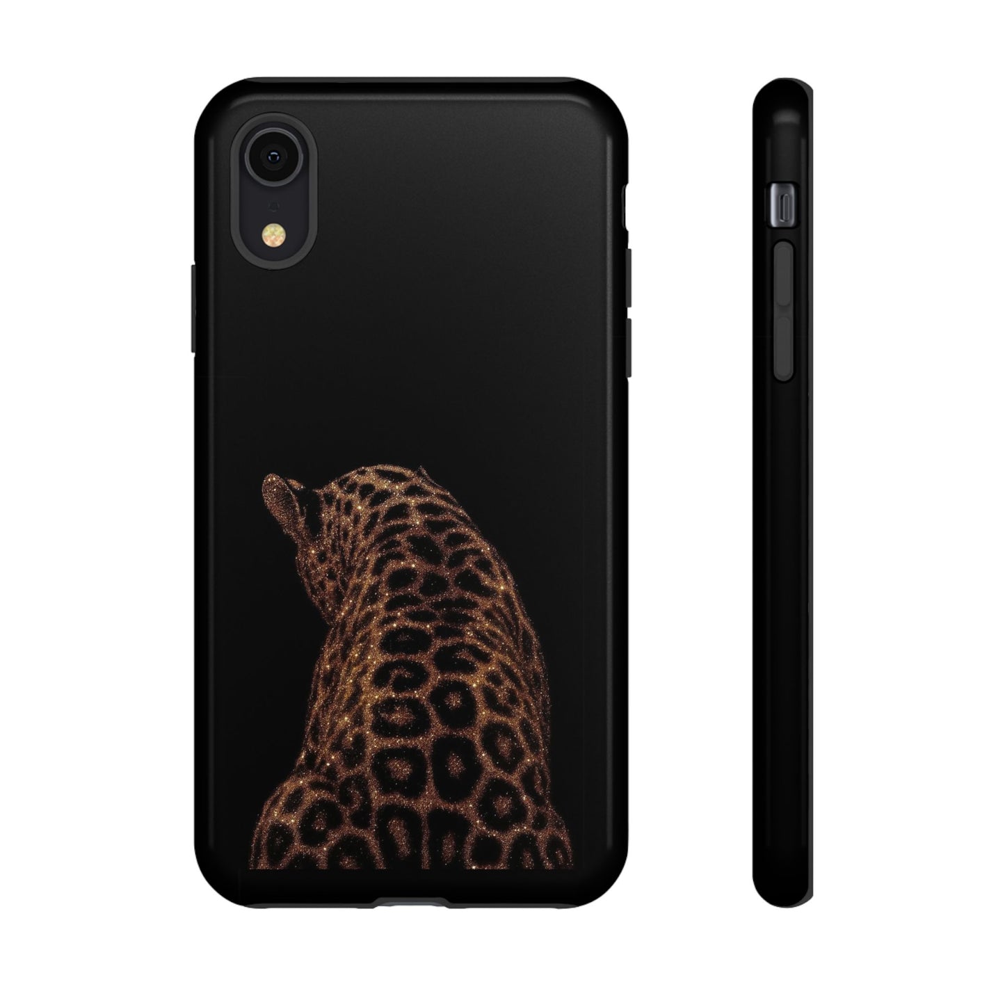 Leopard Print Tough Phone Case - Sleek Black Protective Cover