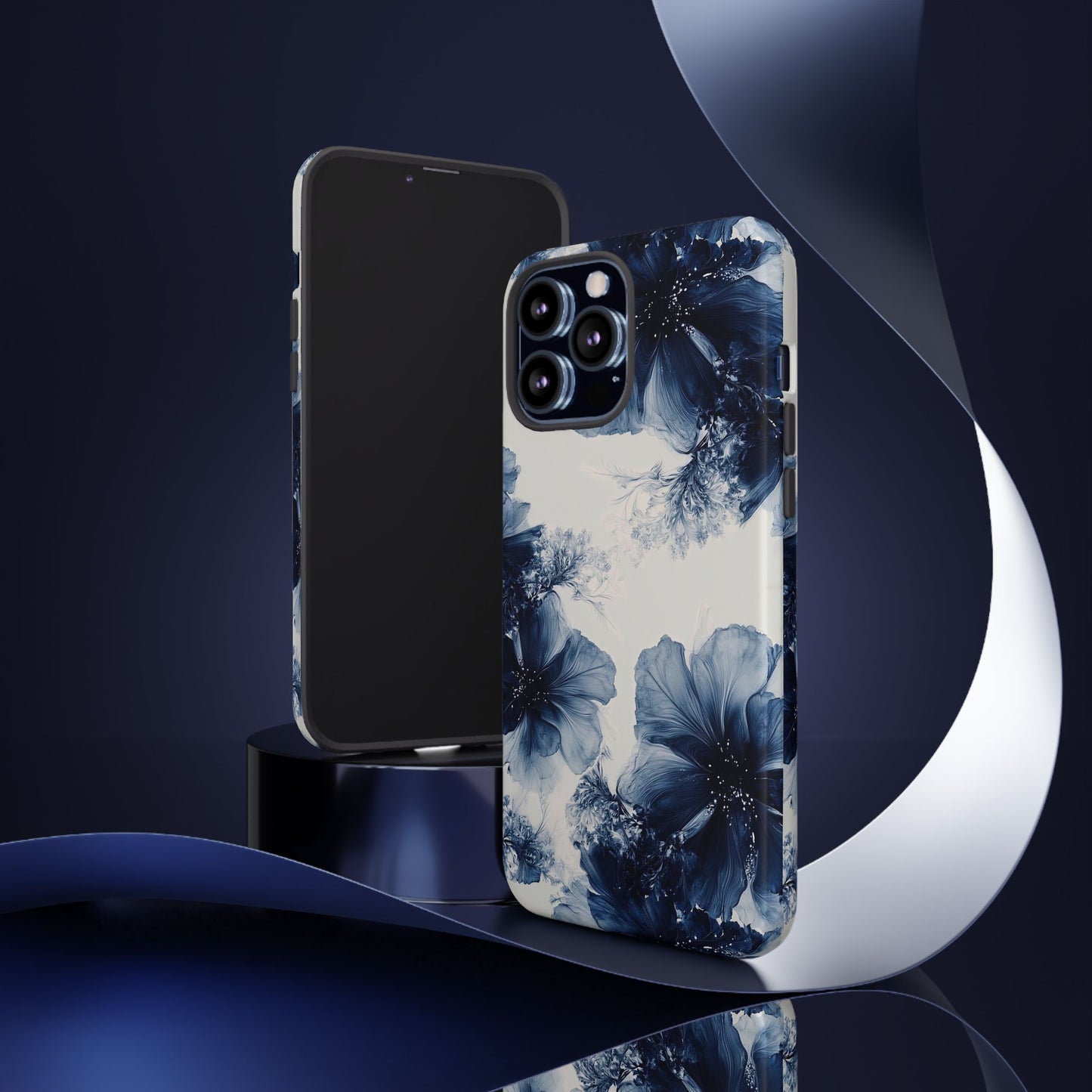 Floral Indigo Tough Phone Case — Blue Botanical Protective Cover
