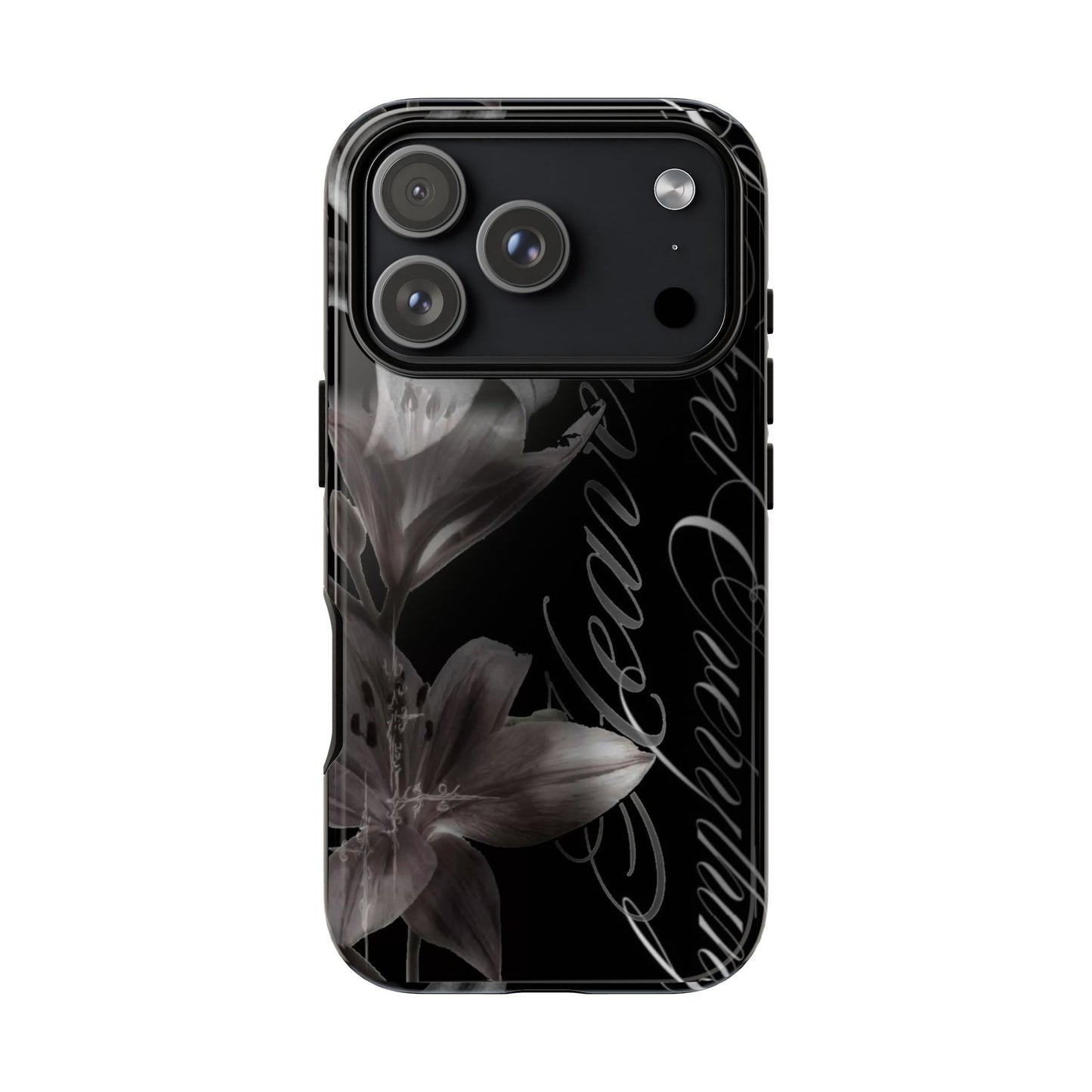 Floral Script Tough Phone Case – Black Lily Protective Cover