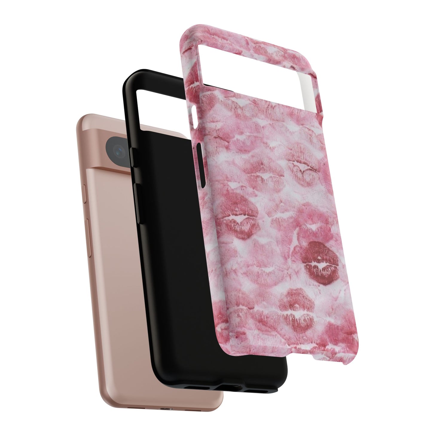 Kiss Print Tough Phone Case — Pink Marble Lip Pattern, Protective iPhone Cover