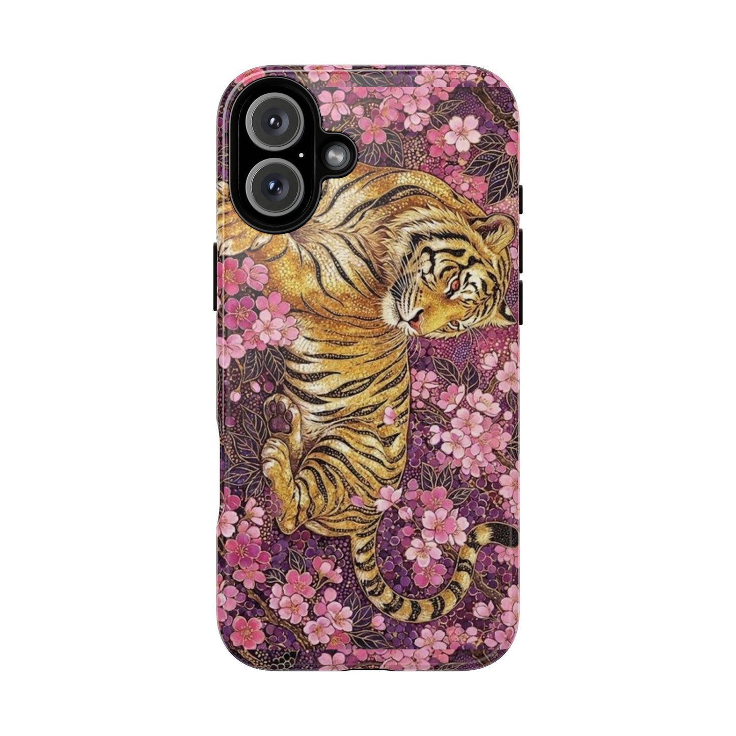 Tiger Floral Phone Case — Vintage Sakura Heavy-Duty Protective Cover