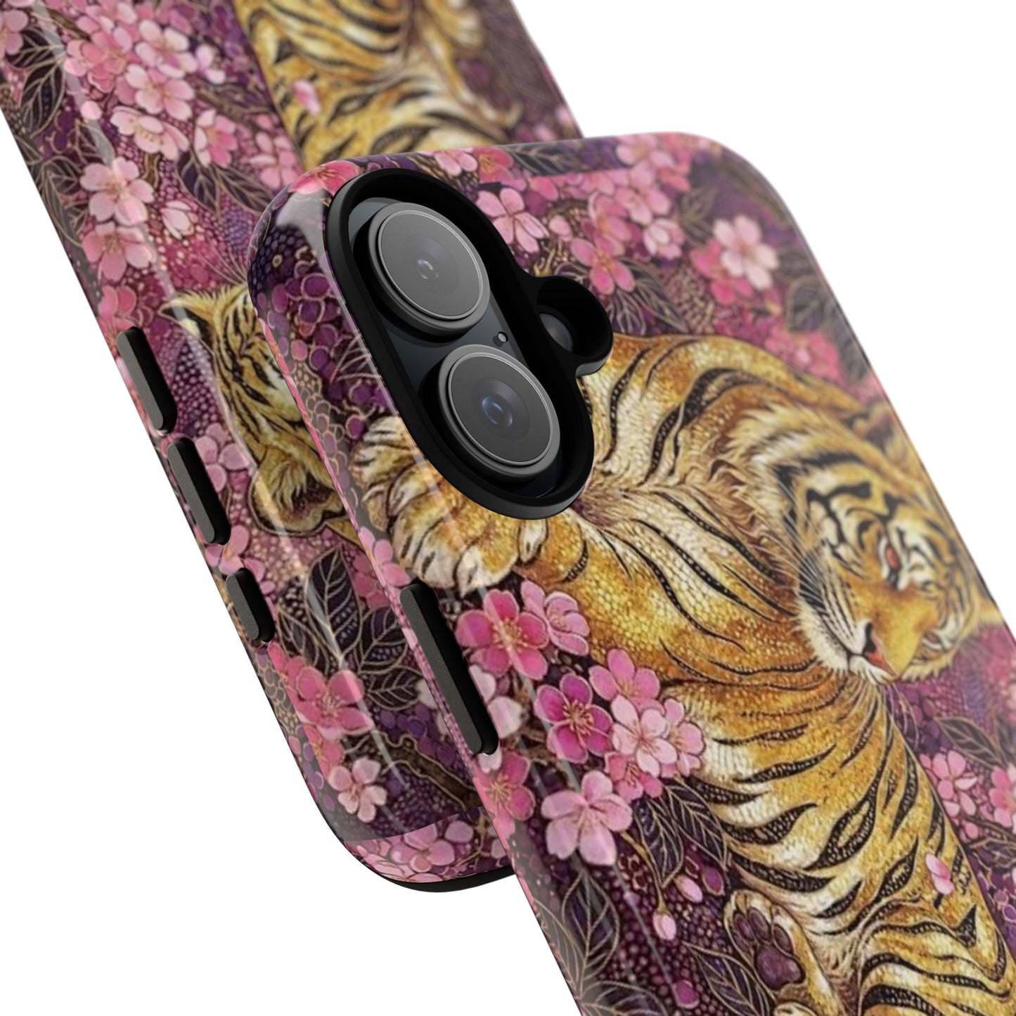 Tiger Floral Phone Case — Vintage Sakura Heavy-Duty Protective Cover