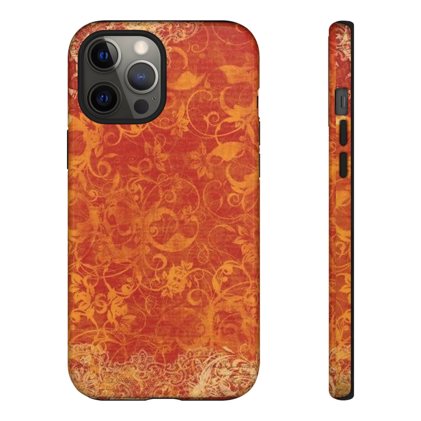 Floral Autumn iPhone Tough Case — Orange Vintage Scroll Design
