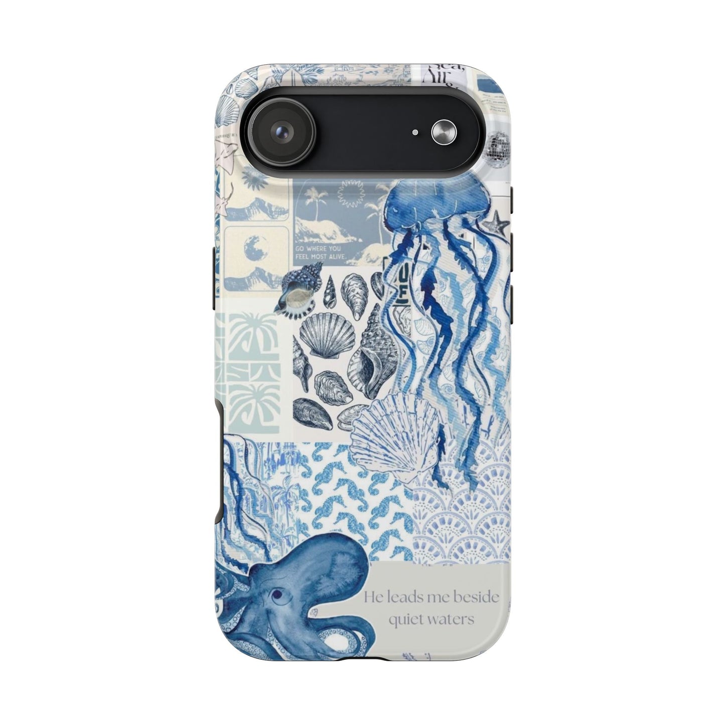 Sea Collage Tough Phone Case — Blue Jellyfish & Shells Coastal Design