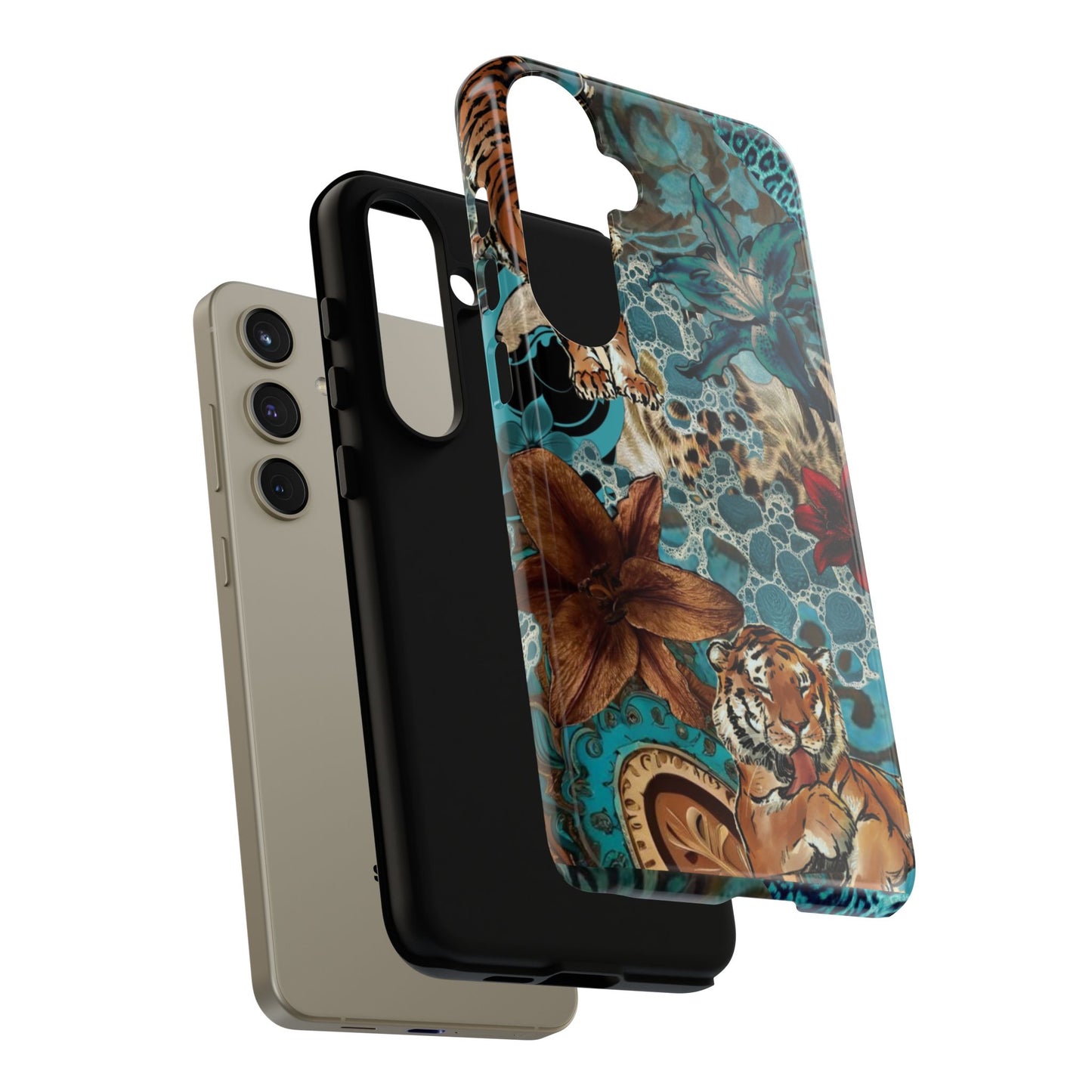 Floral Tiger Phone Case - Teal Safari Protective Cover