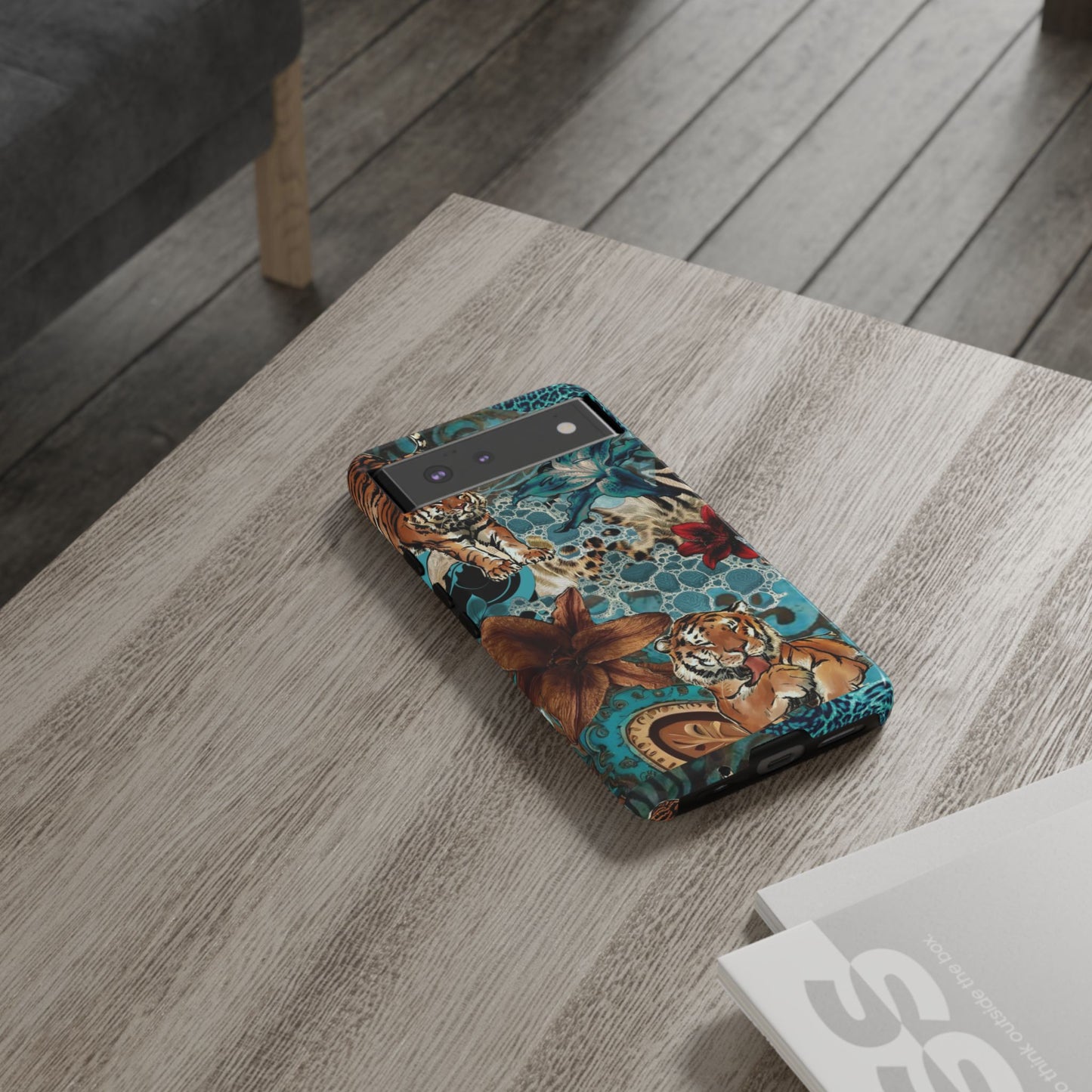 Floral Tiger Phone Case - Teal Safari Protective Cover