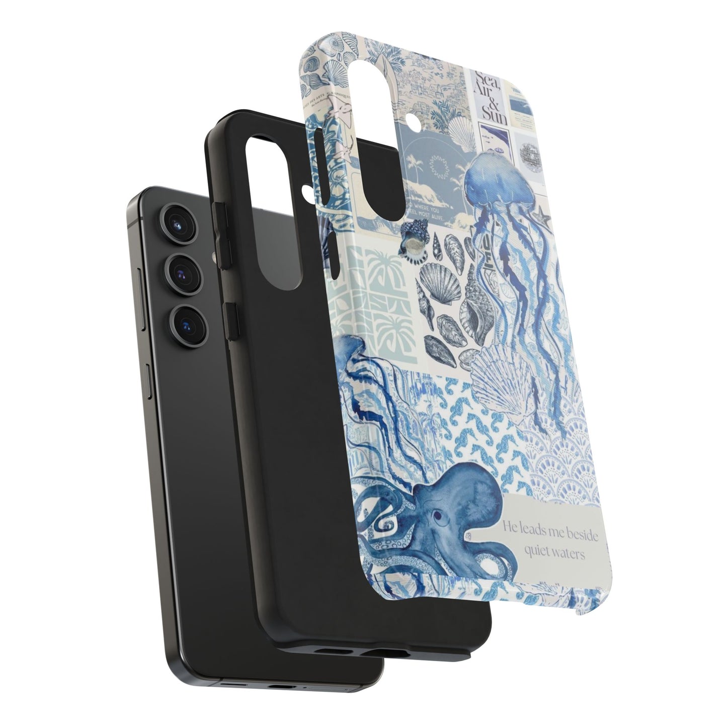Sea Collage Tough Phone Case — Blue Jellyfish & Shells Coastal Design
