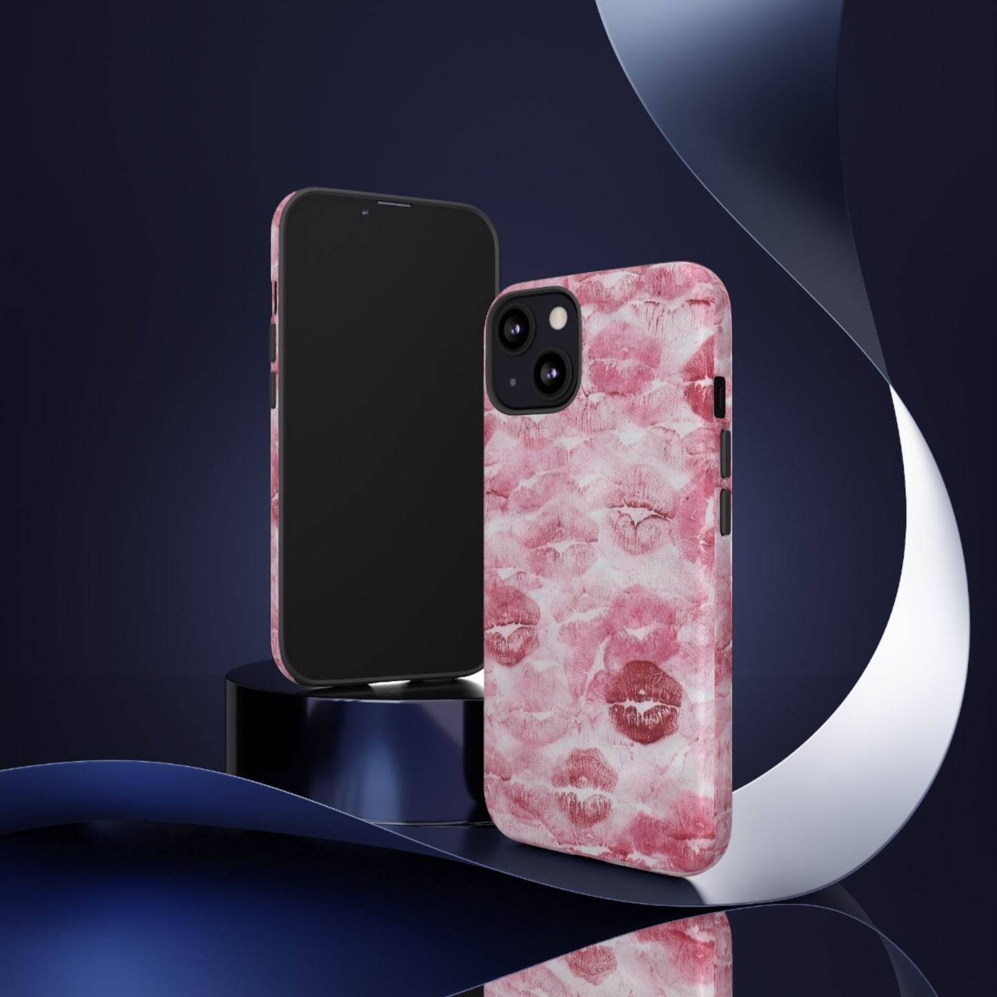 Kiss Print Tough Phone Case — Pink Marble Lip Pattern, Protective iPhone Cover