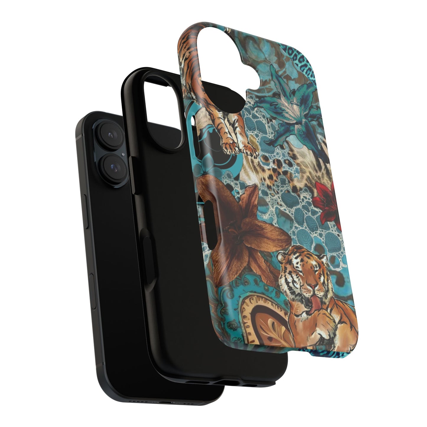 Floral Tiger Phone Case - Teal Safari Protective Cover