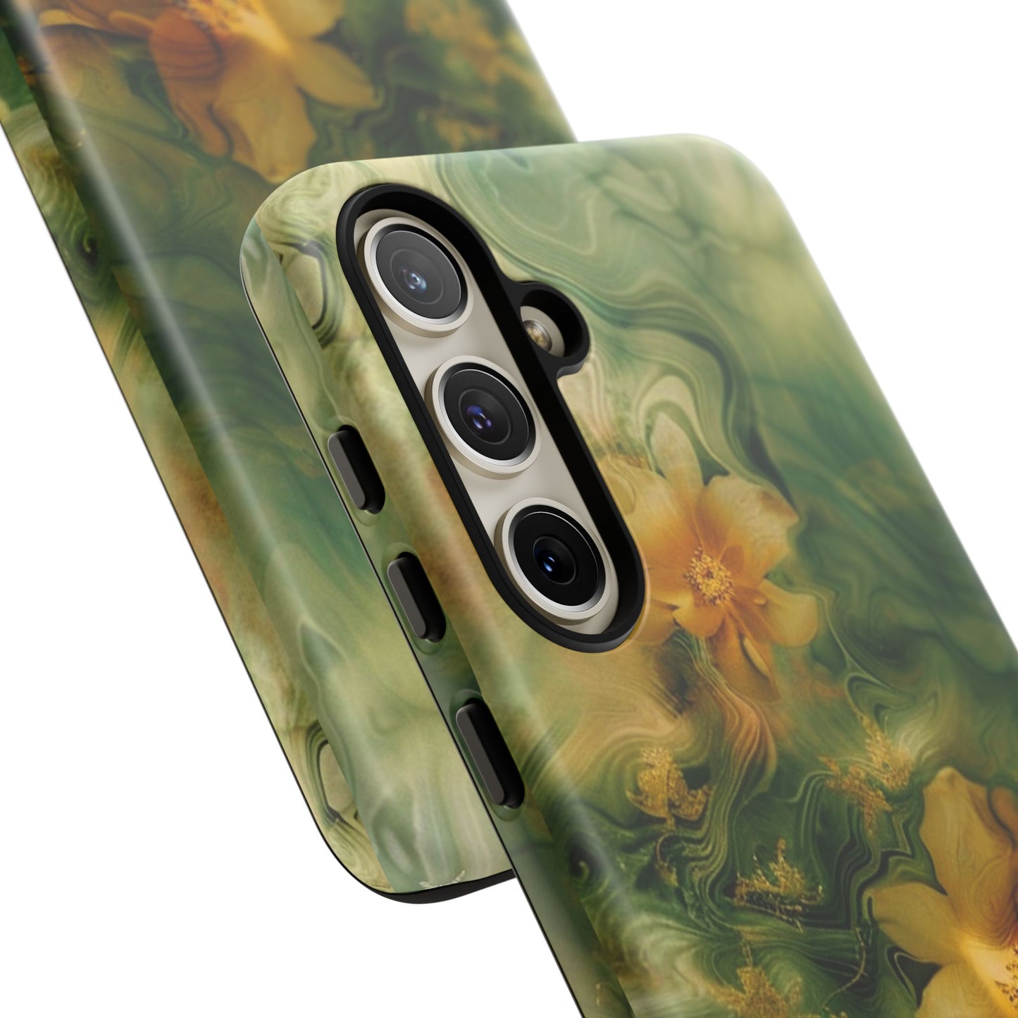 Floral Swirl Phone Case — Green & Gold Vintage Flower Design