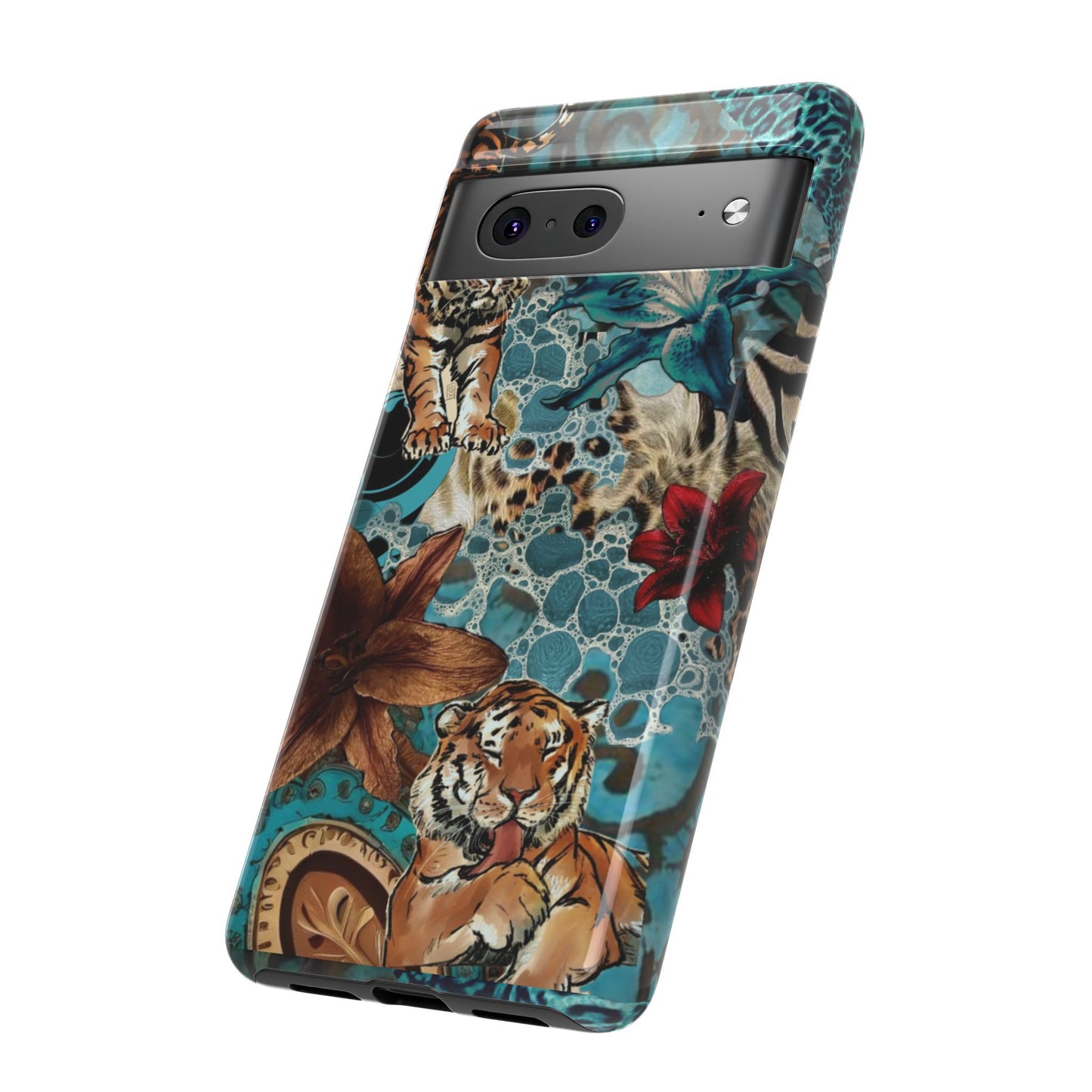 Floral Tiger Phone Case - Teal Safari Protective Cover