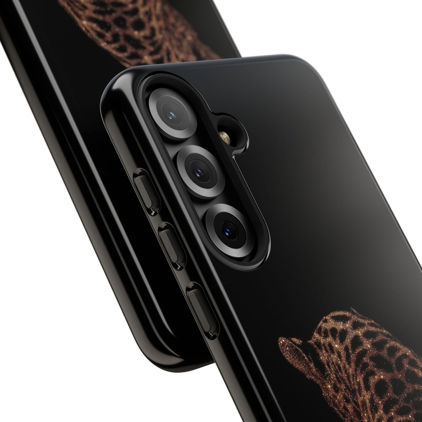 Leopard Print Tough Phone Case - Sleek Black Protective Cover