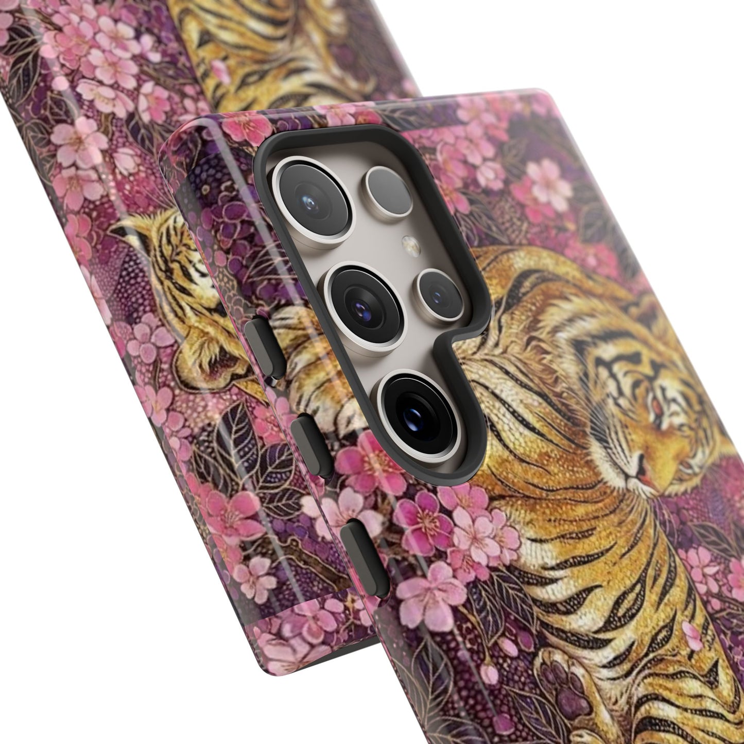 Tiger Floral Phone Case — Vintage Sakura Heavy-Duty Protective Cover