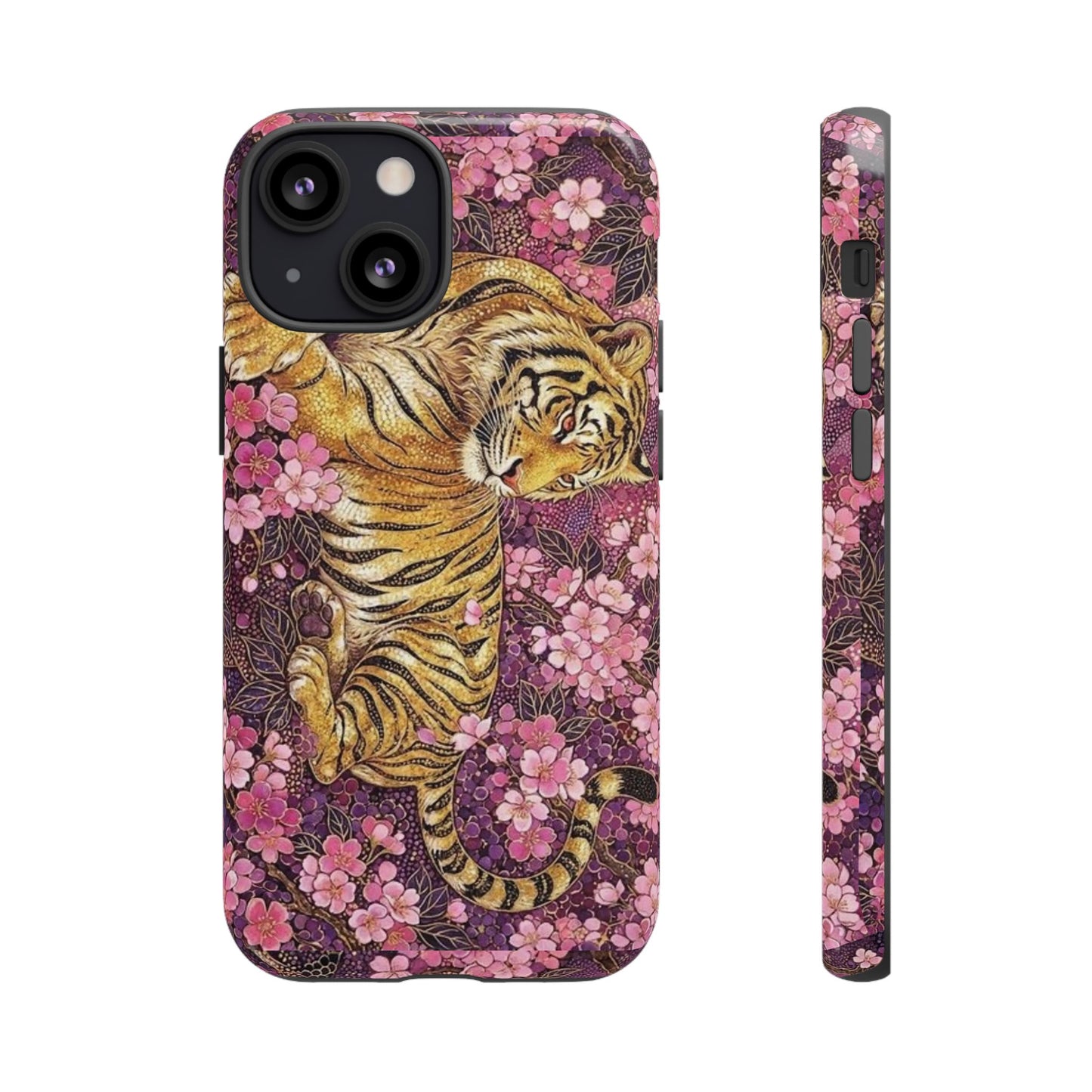 Tiger Floral Phone Case — Vintage Sakura Heavy-Duty Protective Cover