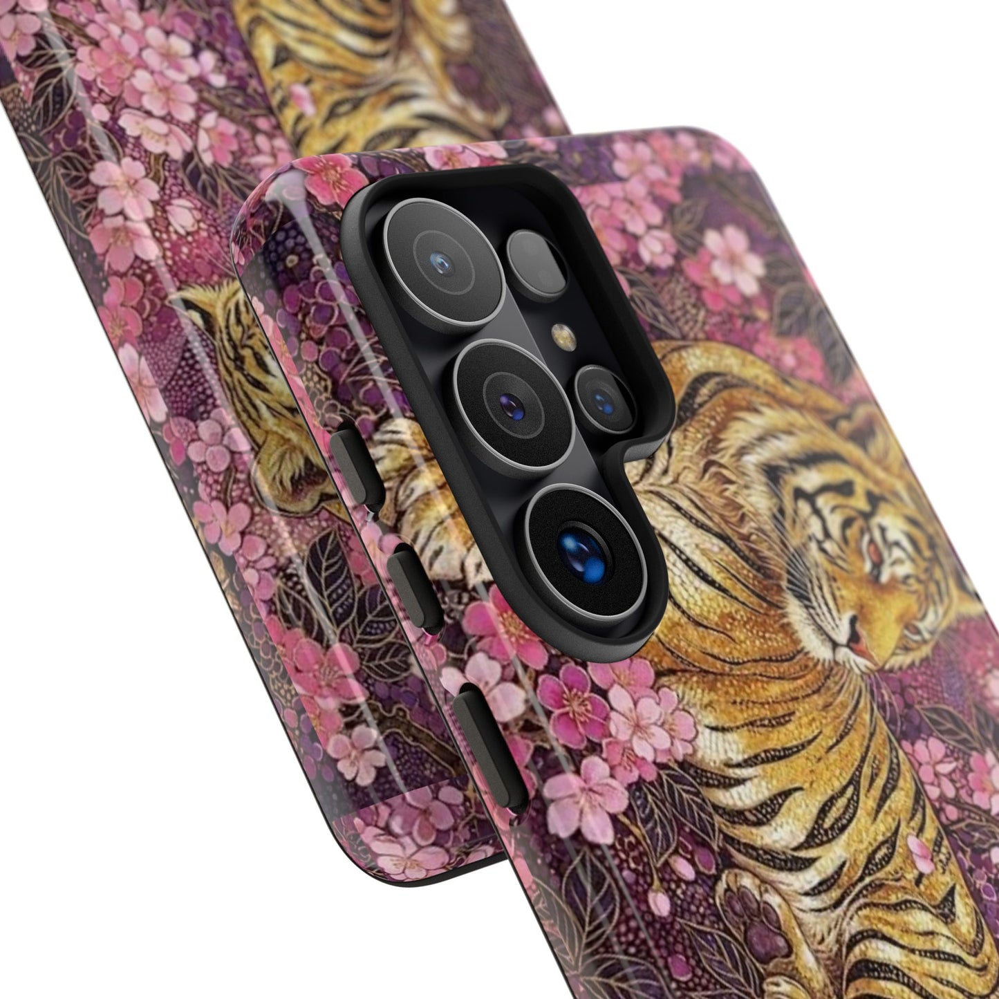 Tiger Floral Phone Case — Vintage Sakura Heavy-Duty Protective Cover