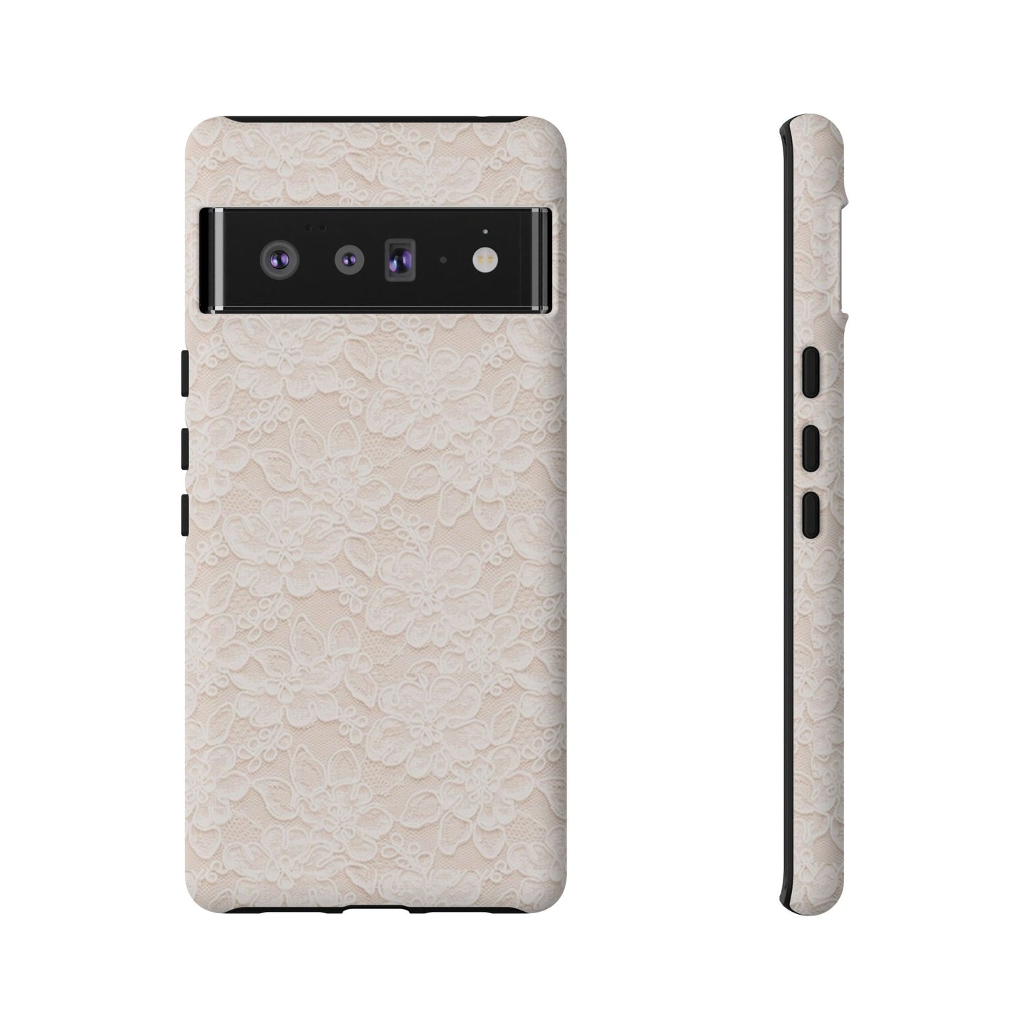 Floral Lace Tough Phone Case – Vintage Ivory Protective Cover