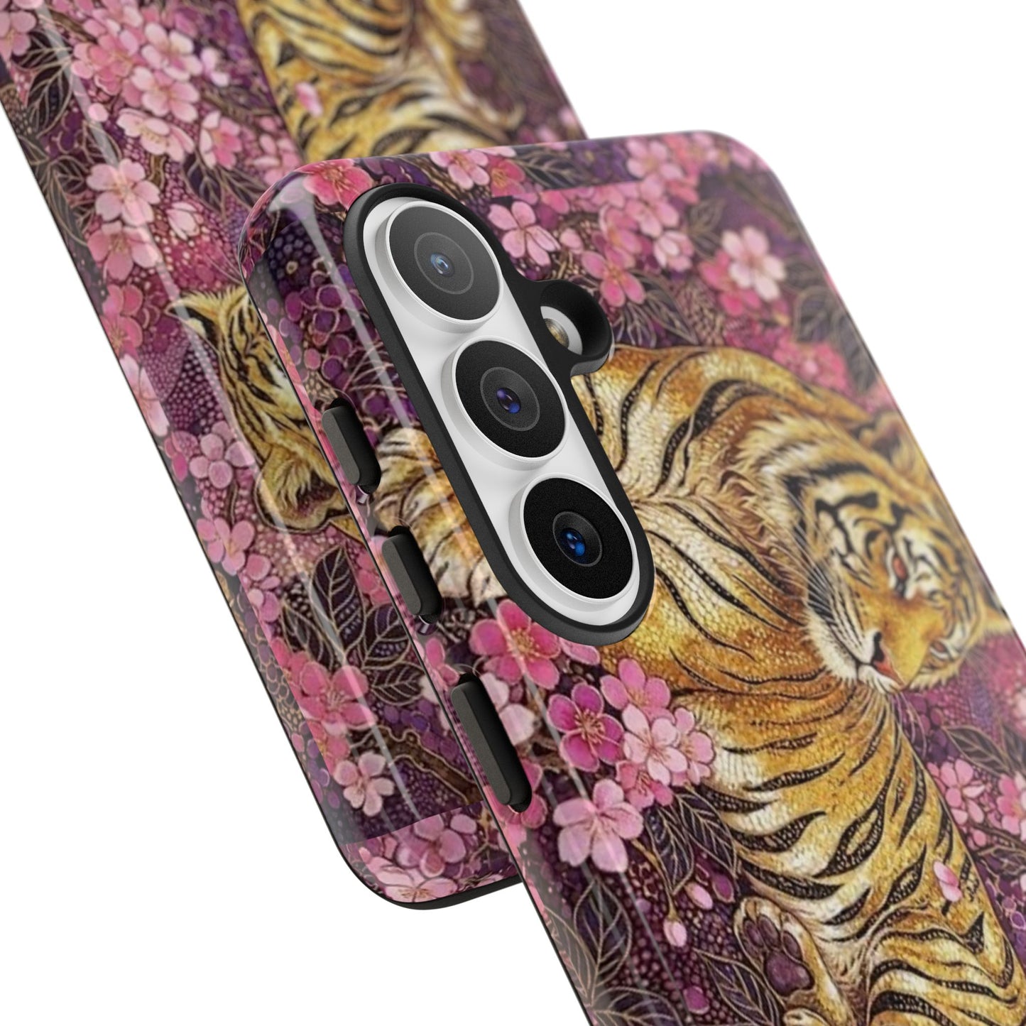 Tiger Floral Phone Case — Vintage Sakura Heavy-Duty Protective Cover