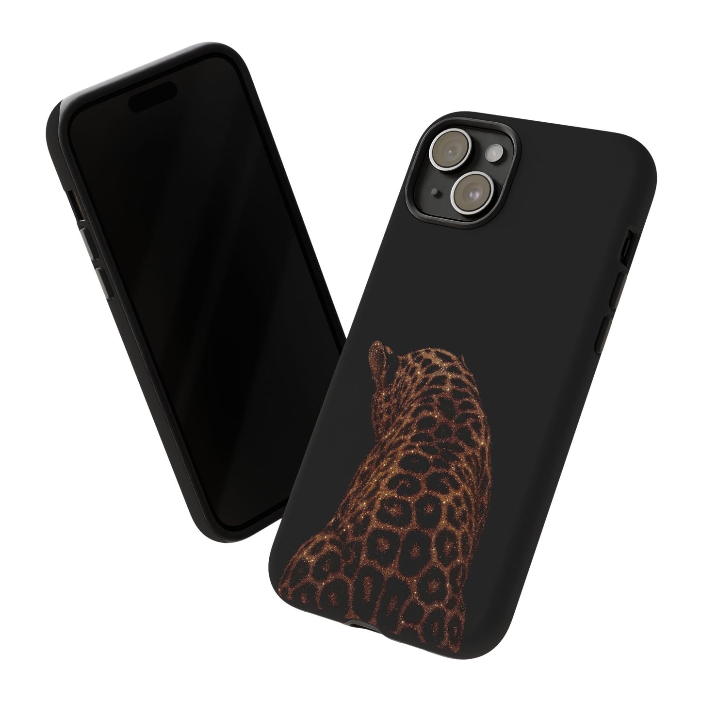 Leopard Print Tough Phone Case - Sleek Black Protective Cover