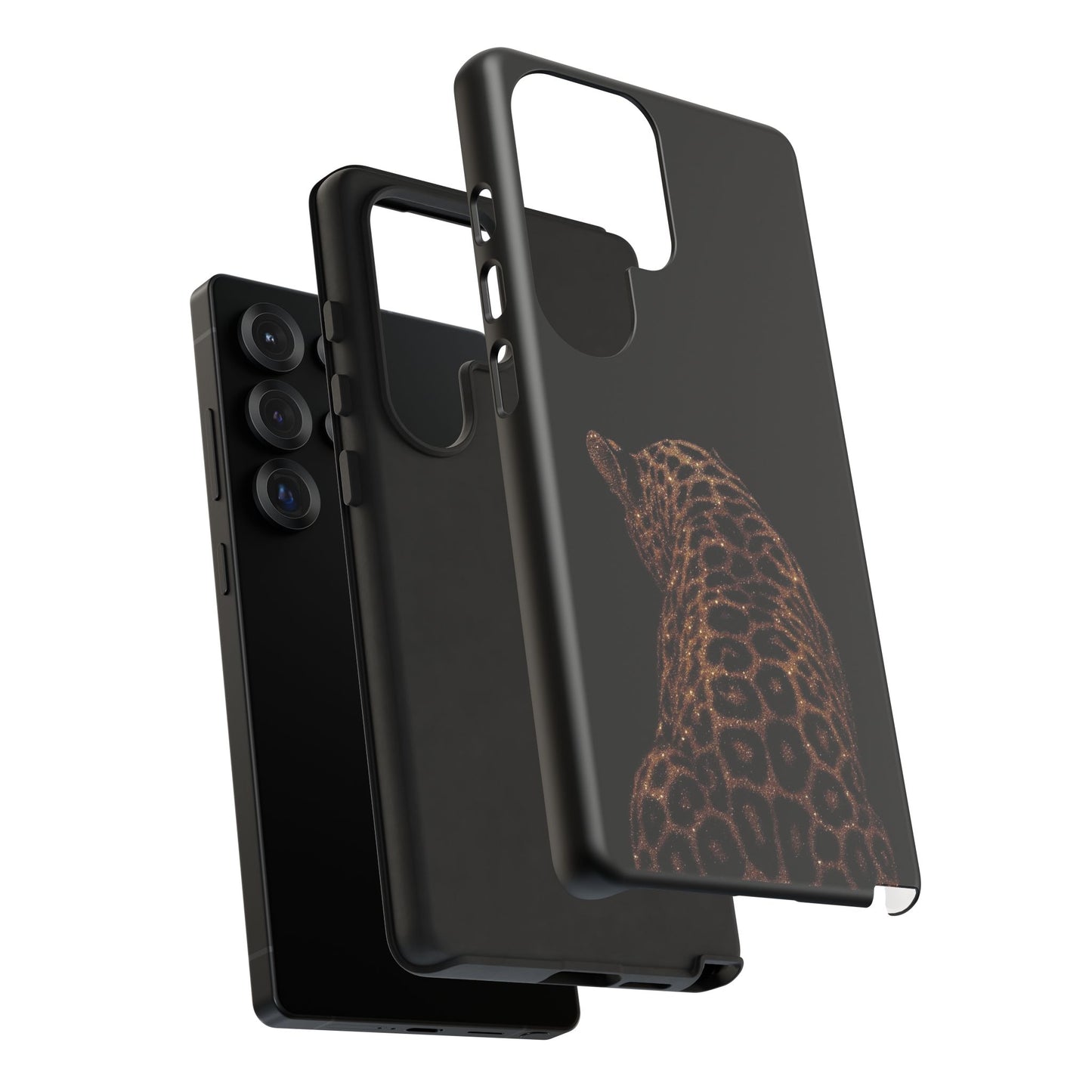 Leopard Print Tough Phone Case - Sleek Black Protective Cover