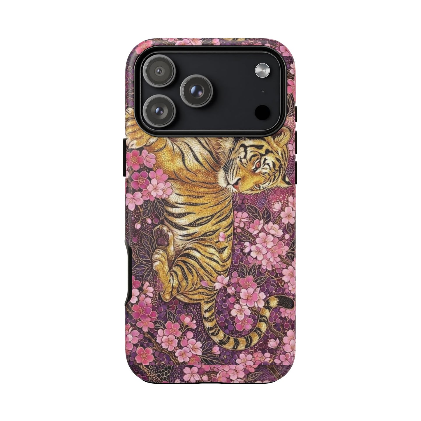 Tiger Floral Phone Case — Vintage Sakura Heavy-Duty Protective Cover