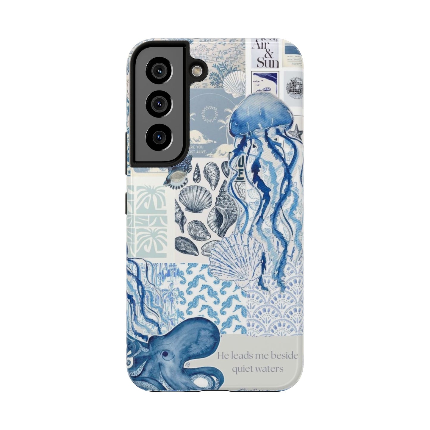 Sea Collage Tough Phone Case — Blue Jellyfish & Shells Coastal Design