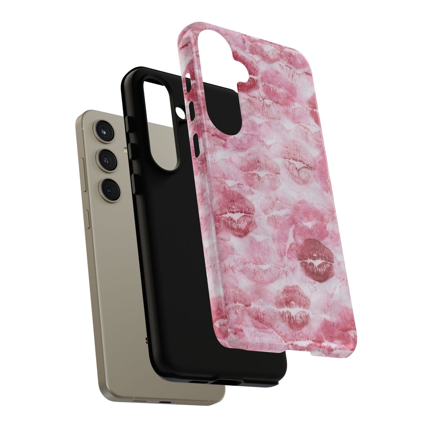 Kiss Print Tough Phone Case — Pink Marble Lip Pattern, Protective iPhone Cover
