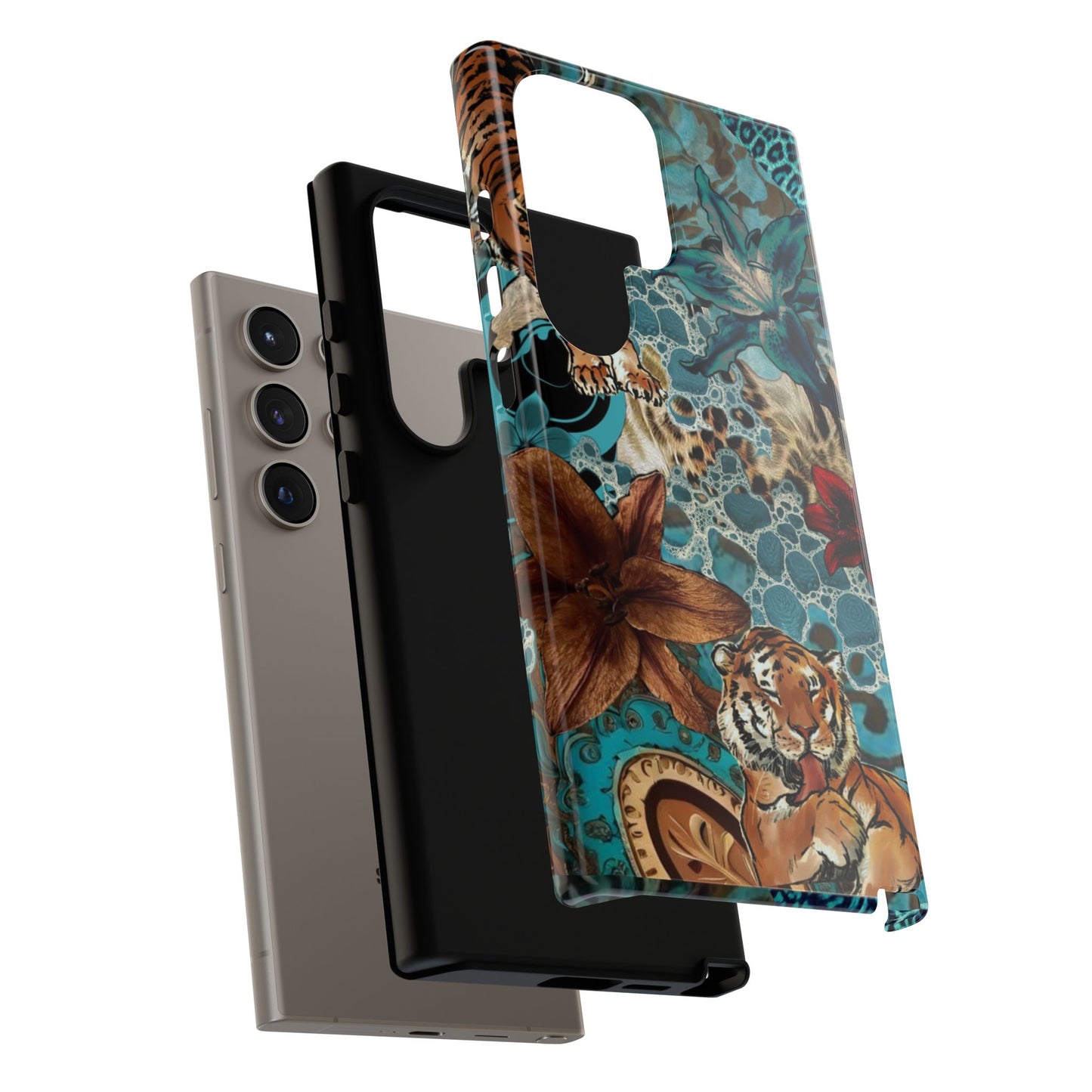 Floral Tiger Phone Case - Teal Safari Protective Cover
