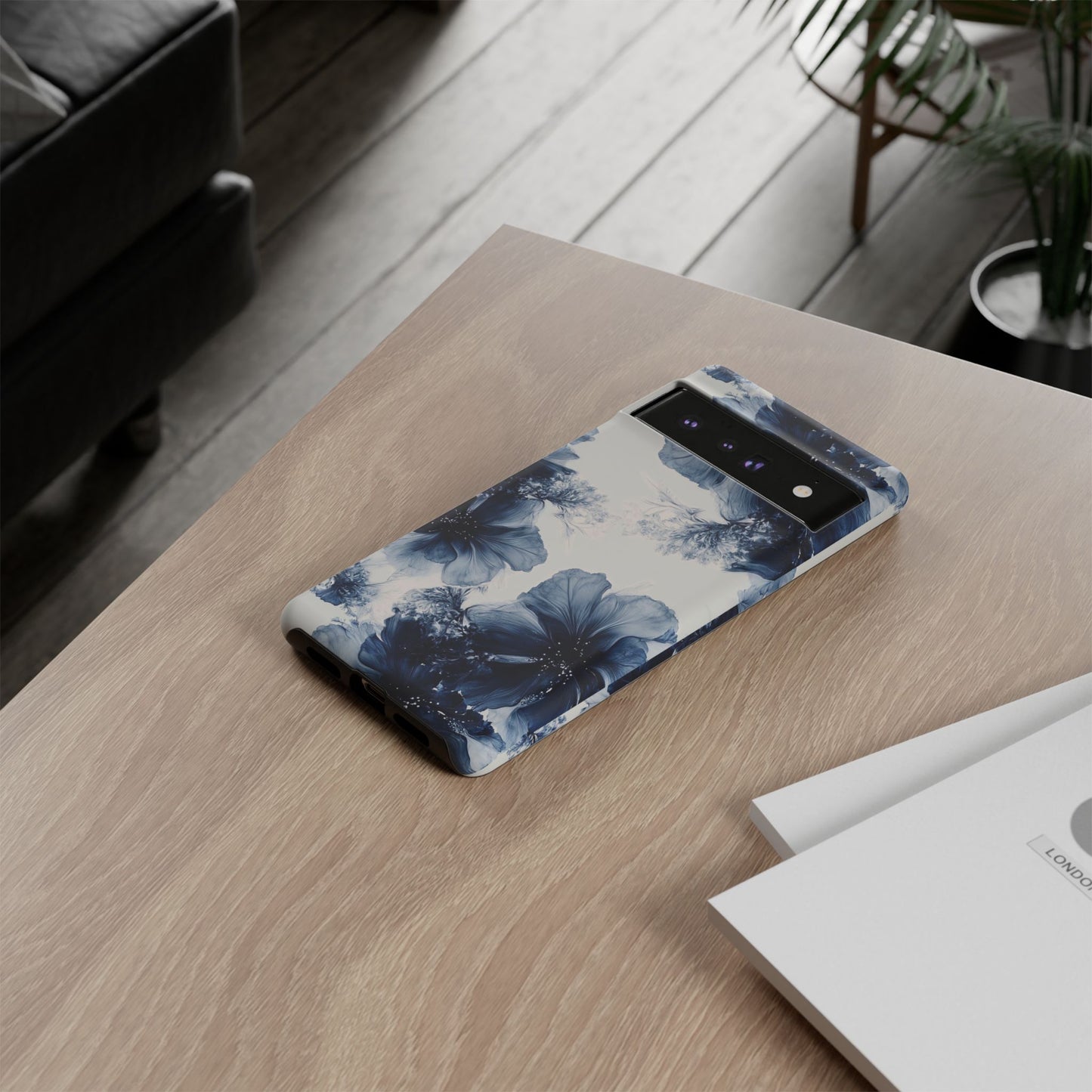Floral Indigo Tough Phone Case — Blue Botanical Protective Cover