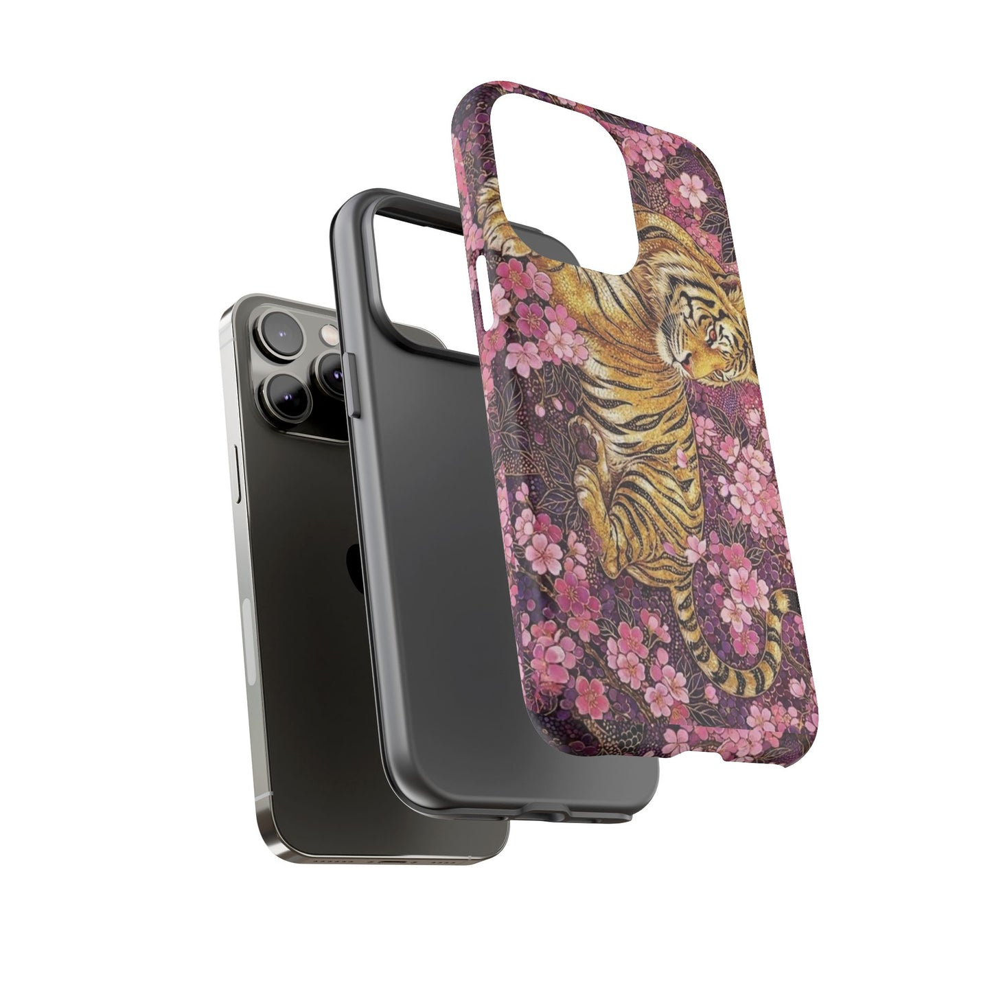 Tiger Floral Phone Case — Vintage Sakura Heavy-Duty Protective Cover