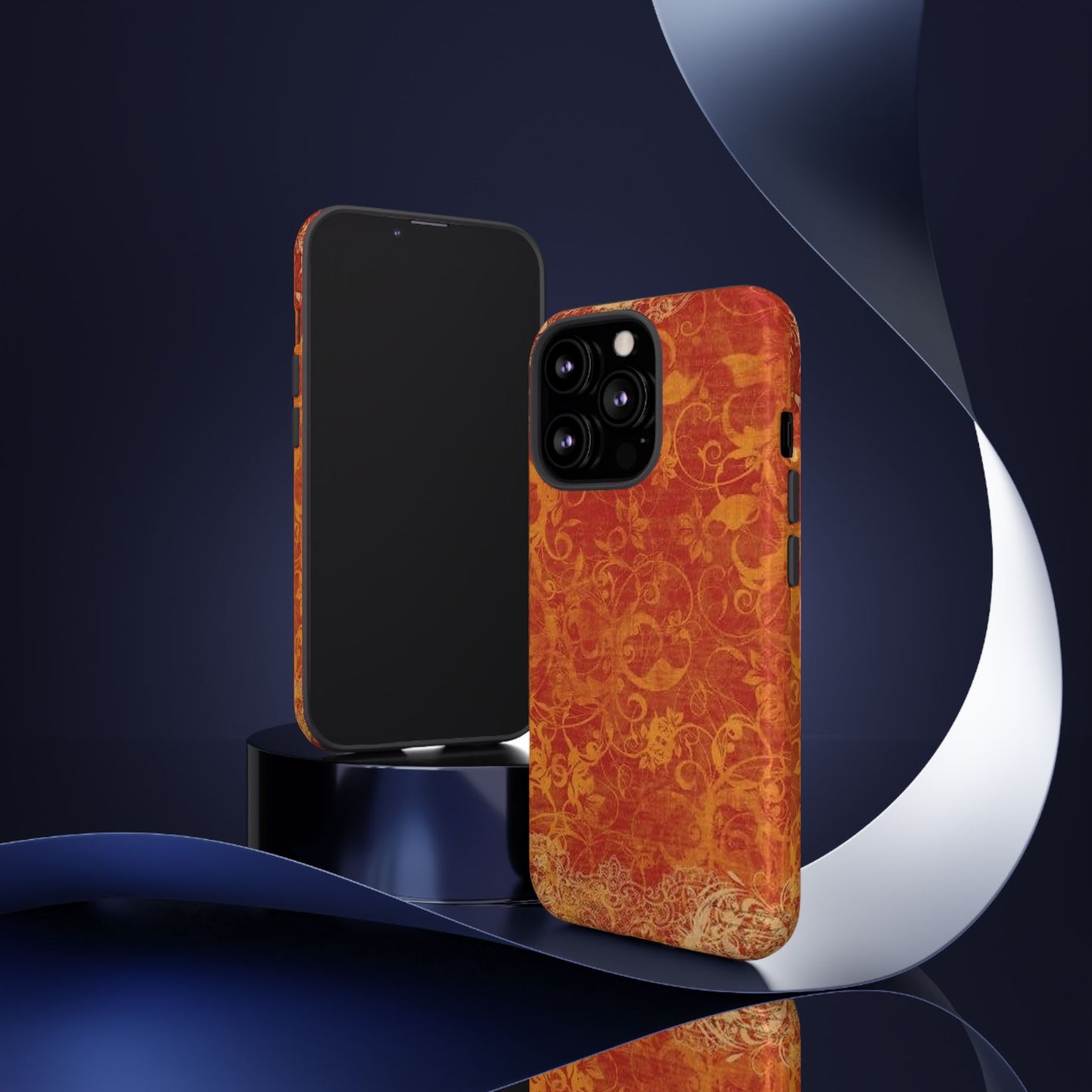 Floral Autumn iPhone Tough Case — Orange Vintage Scroll Design