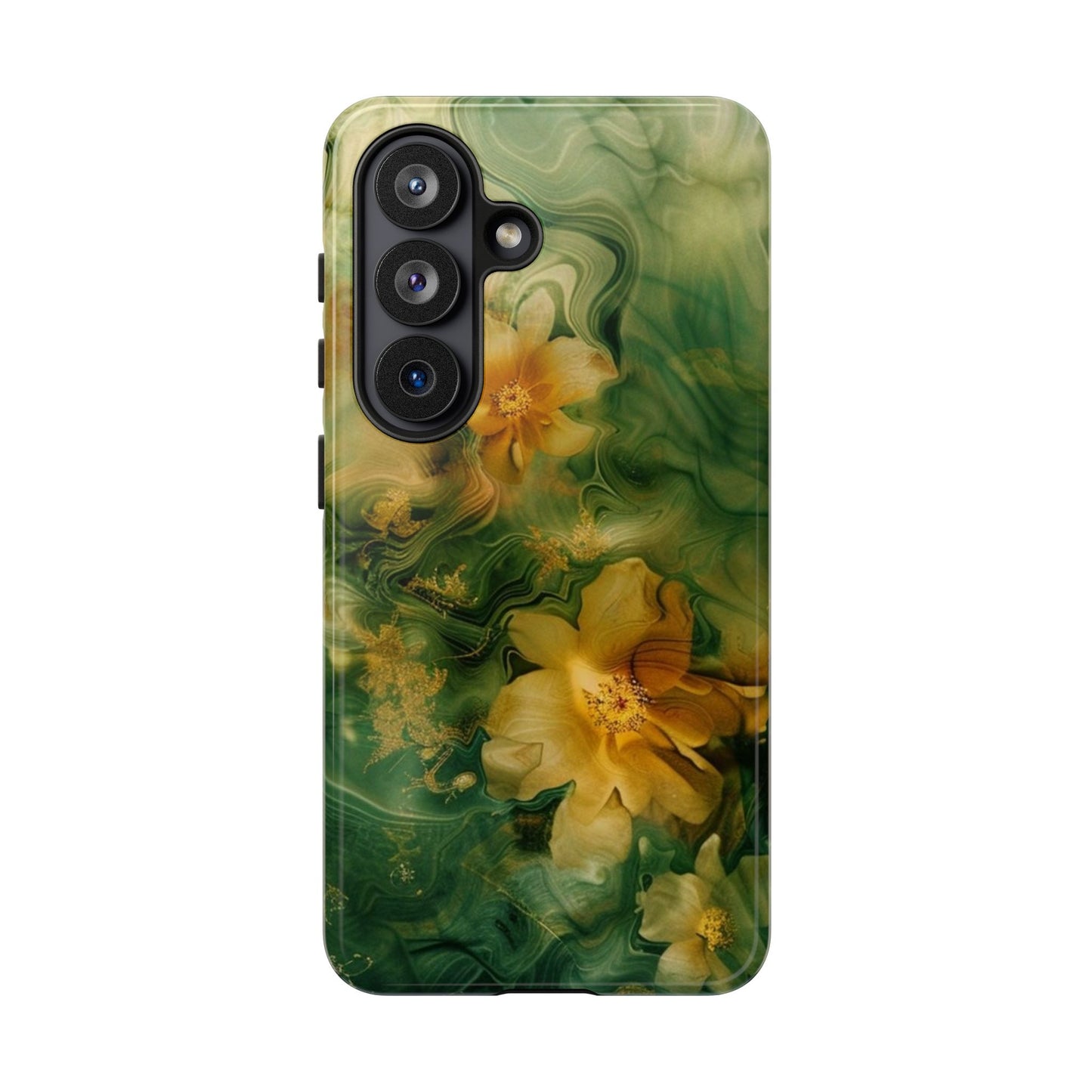 Floral Swirl Phone Case — Green & Gold Vintage Flower Design