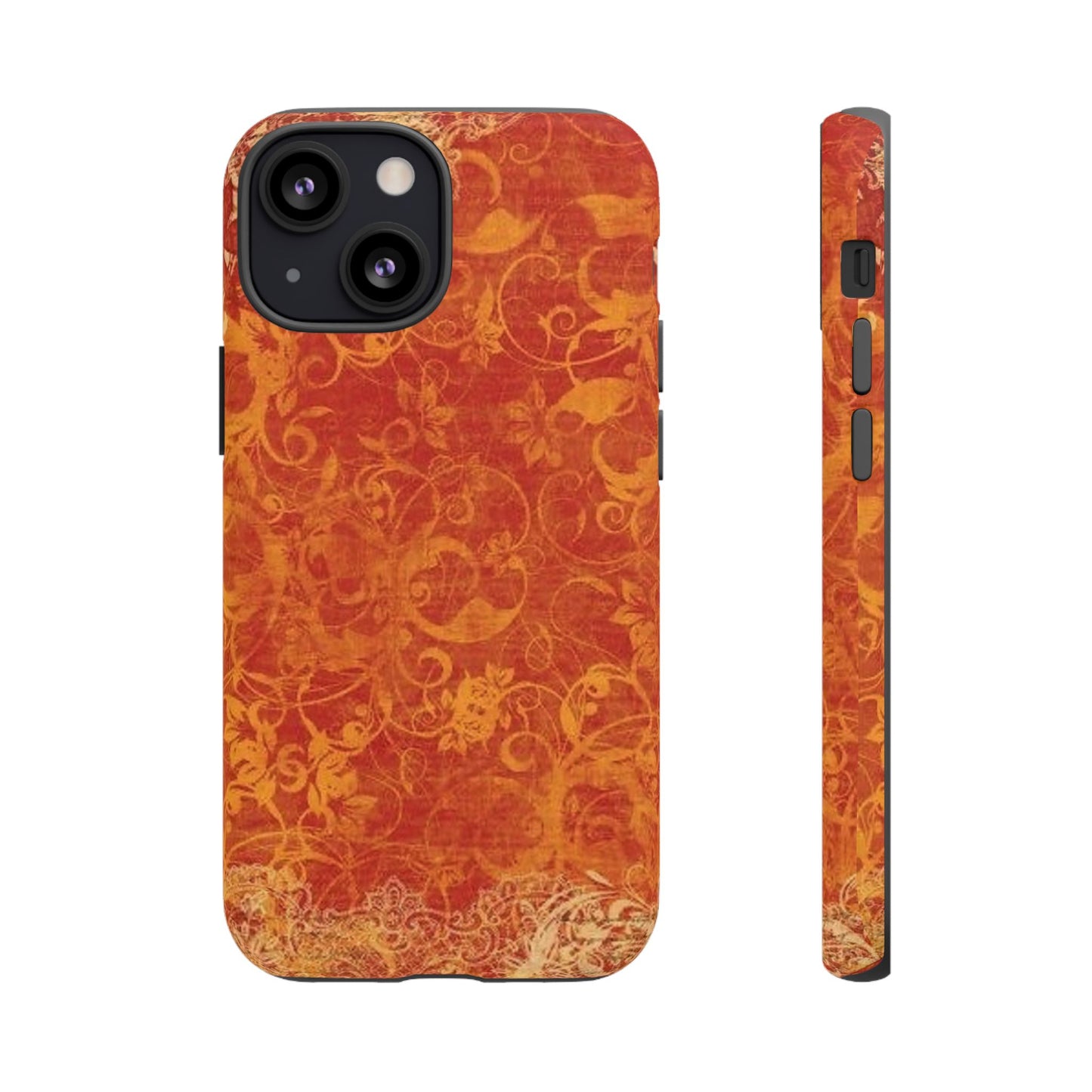 Floral Autumn iPhone Tough Case — Orange Vintage Scroll Design