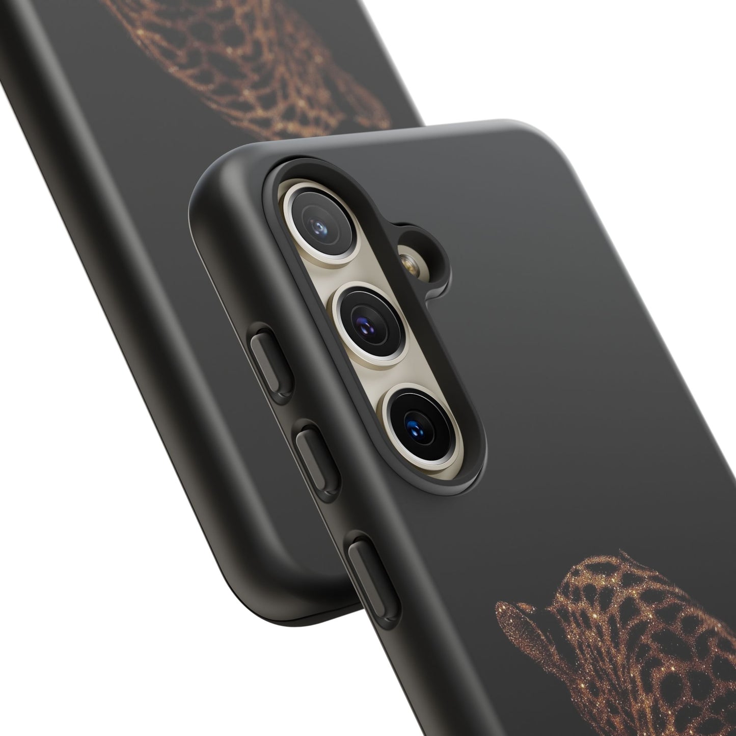Leopard Print Tough Phone Case - Sleek Black Protective Cover