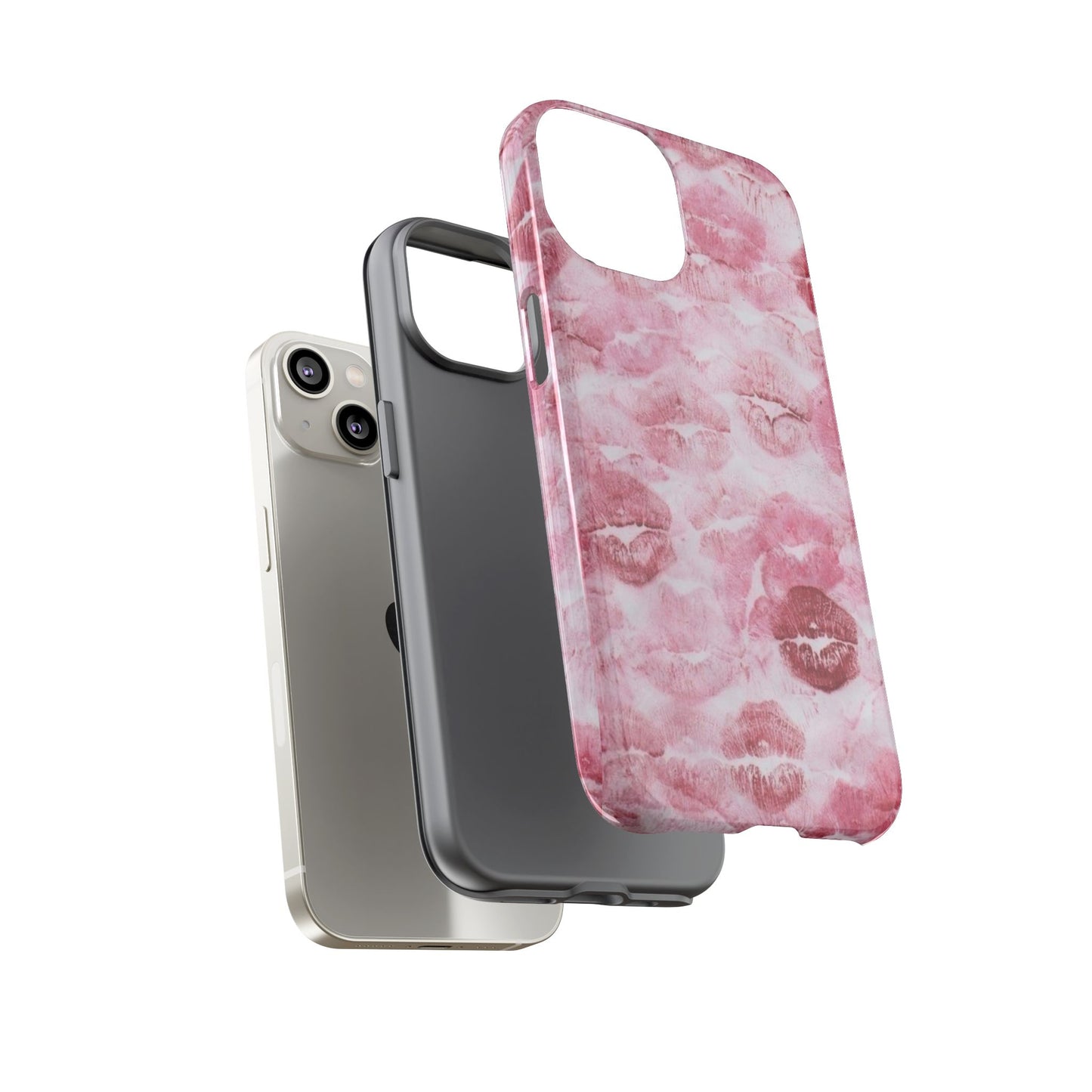 Kiss Print Tough Phone Case — Pink Marble Lip Pattern, Protective iPhone Cover