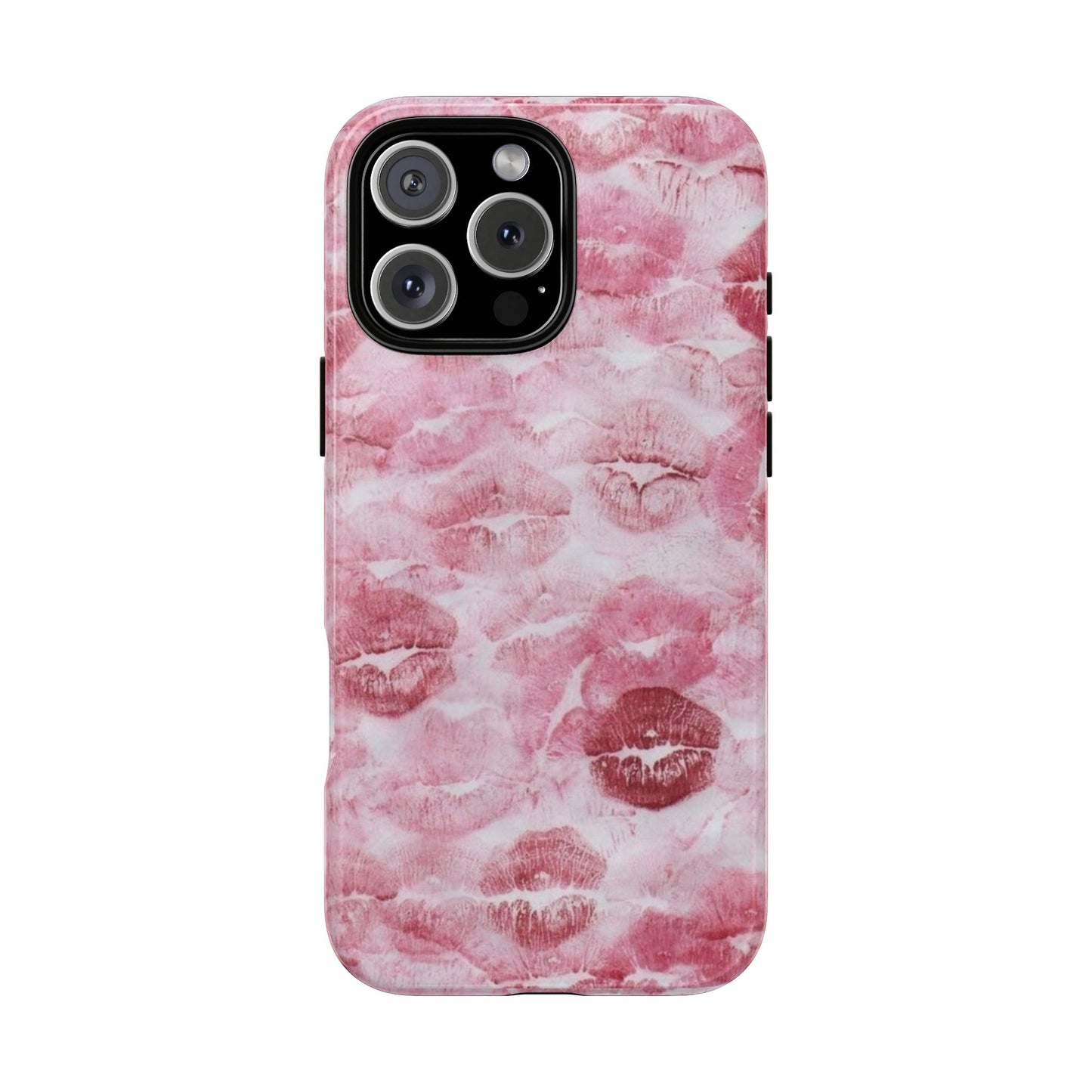 Kiss Print Tough Phone Case — Pink Marble Lip Pattern, Protective iPhone Cover